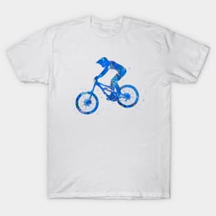 Downhill mountain bike jump blue watercolor T-Shirt